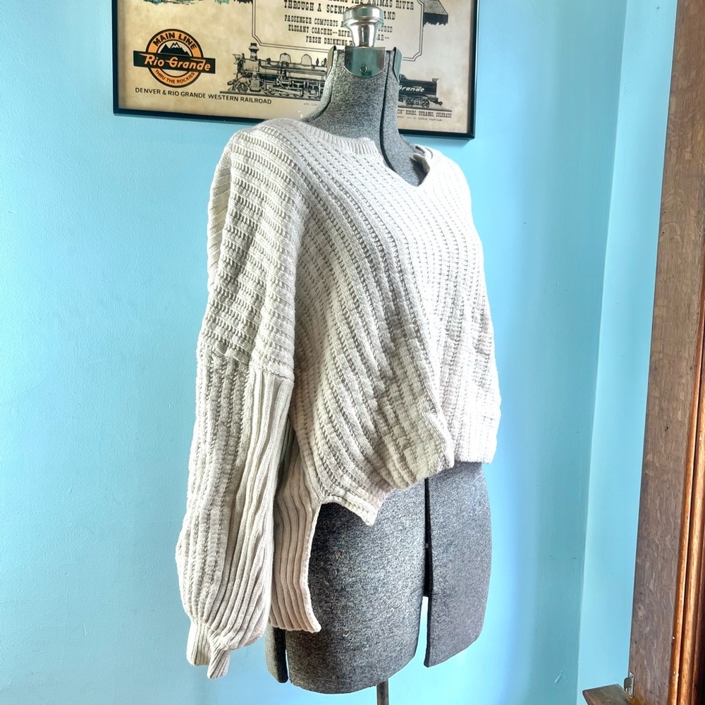BDG Cream V-Neck Oversized Ribbed Sweater
